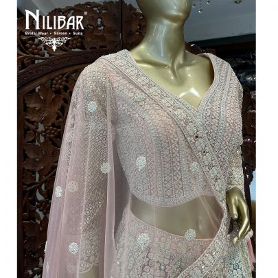 Pastel Pink Net Bridal Lehenga