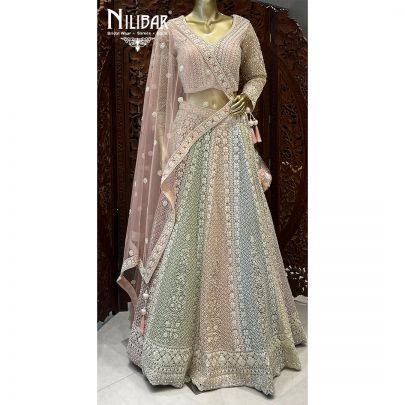 Pastel Pink Net Bridal Lehenga