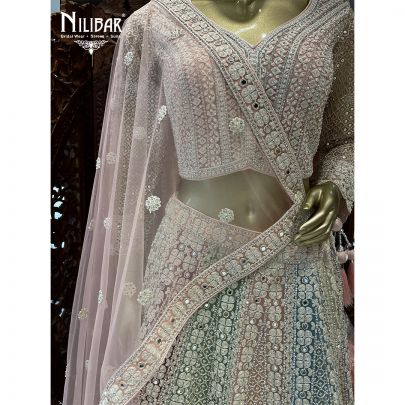 Pastel Pink Net Bridal Lehenga