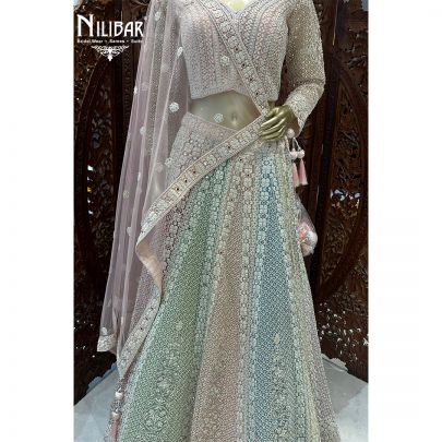 Pastel Pink Net Bridal Lehenga