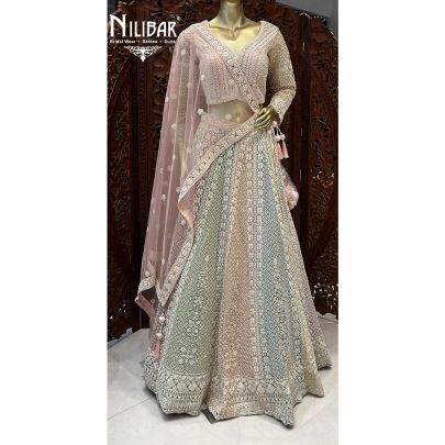 Pastel Pink Net Bridal Lehenga