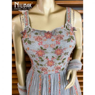 Cloud Blue Chinon Peplum Lehenga