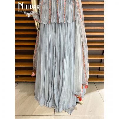 Cloud Blue Chinon Peplum Lehenga