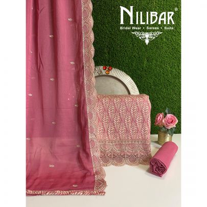 Pink Cotton and Chinon Unstitched Suit