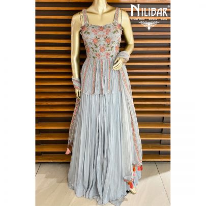 Cloud Blue Chinon Peplum Lehenga