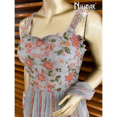 Cloud Blue Chinon Peplum Lehenga