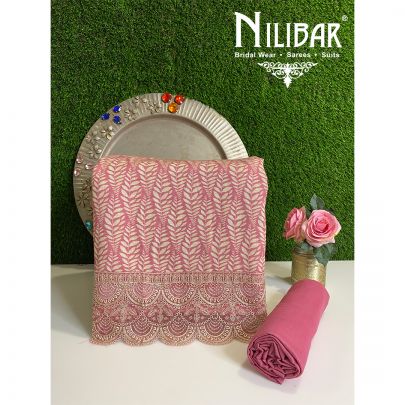 Pink Cotton and Chinon Unstitched Suit