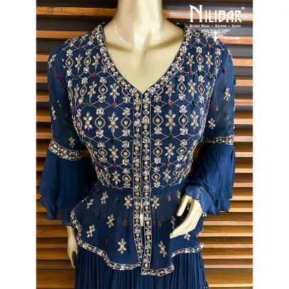 Navy Blue Chinon Peplum Lehenga