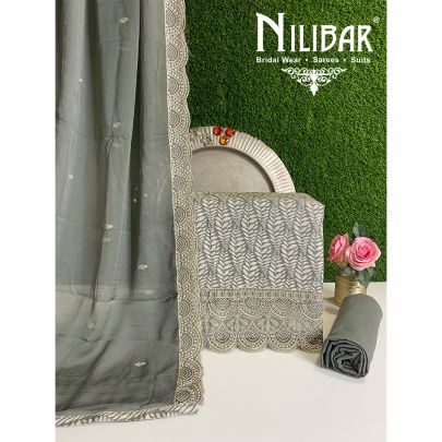 Green Cotton and Chinon Unstitched Suit