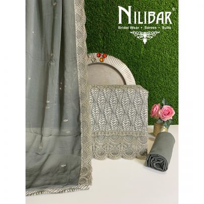 Green Cotton and Chinon Unstitched Suit