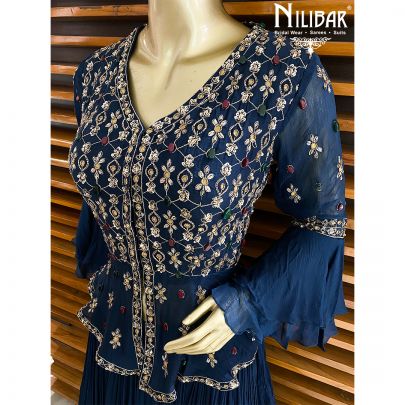 Navy Blue Chinon Peplum Lehenga