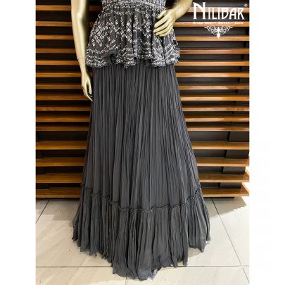 Grey Chinon Peplum Lehenga