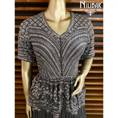 Grey Chinon Peplum Lehenga