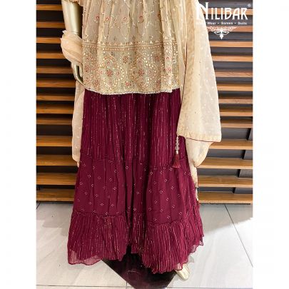 Ivory and Red Georgette Peplum Lehenga