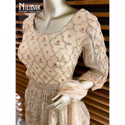 Ivory and Red Georgette Peplum Lehenga