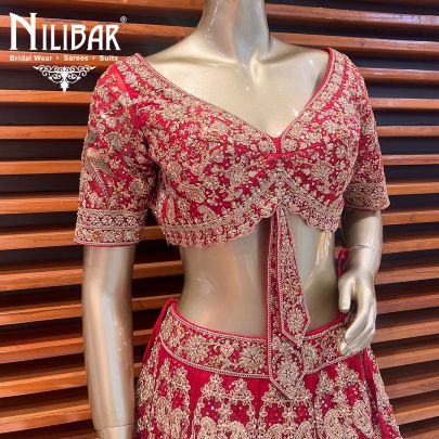 Candy Apple Red Net Lehenga