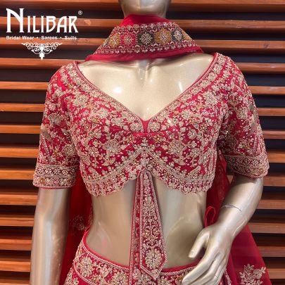 Candy Apple Red Net Lehenga