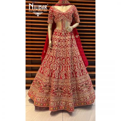 Candy Apple Red Net Lehenga