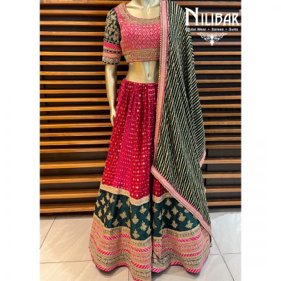 Magenta Chinon Lehenga