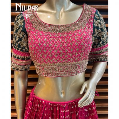 Magenta Chinon Lehenga