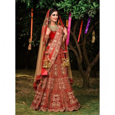 Bridal Red Raw Silk Lehenga