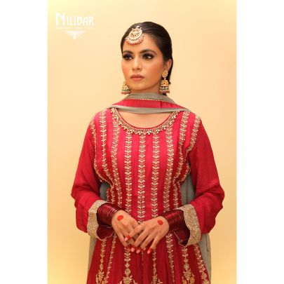 Crimson Pink Chinon Peplum Suit