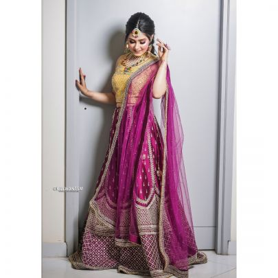 Yellow and Purple Silk Lehenga