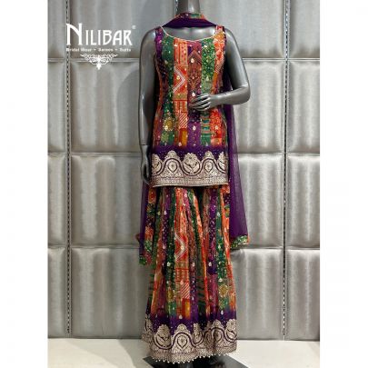 Purple Organza Printed Garara Set
