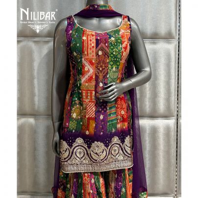 Purple Organza Printed Garara Set