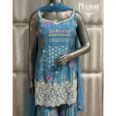 Sky Blue Printed Garara Suit