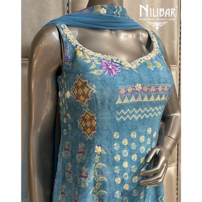 Sky Blue Printed Garara Suit