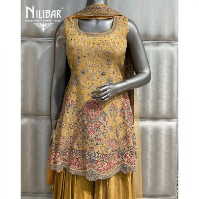 Sand Yellow Crepe Printed Flared Palazzo