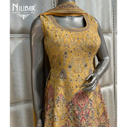 Sand Yellow Crepe Printed Flared Palazzo