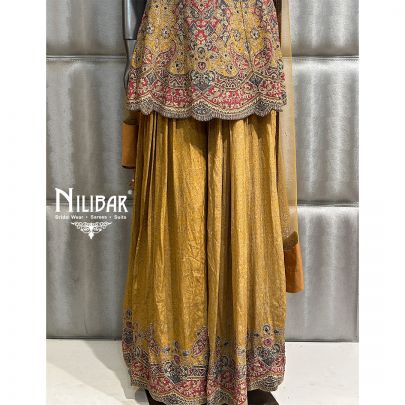 Sand Yellow Crepe Printed Flared Palazzo