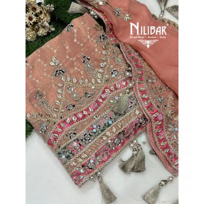Light Peach Tissue Unstitched Suit
