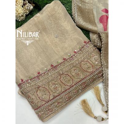 Gold Beige Tissue Unstitched Suit