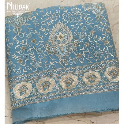 Light Blue Organza Unstitched Suit