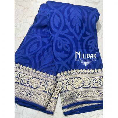 Blue Georgette Unstitched Saree