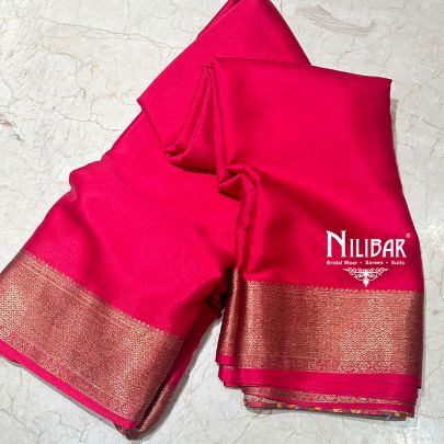 Rani Pink Georgette Unstitched Saree