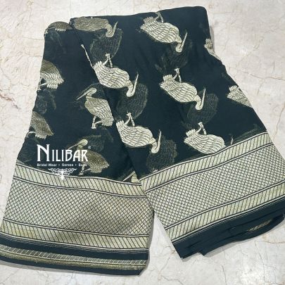 Black Georgette Unstitched Saree