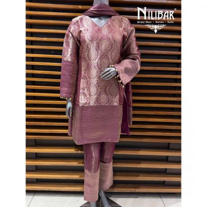 Wine Silk Straight Shirt Paired With Pants & Dupatta