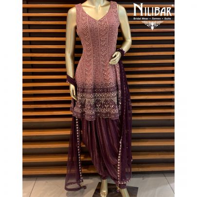 Wine Georgette Dhoti Suit