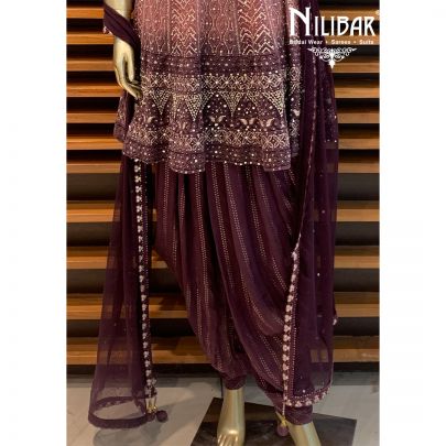 Wine Georgette Dhoti Suit