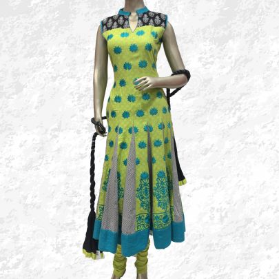 Green Cotton Anarkali Suit