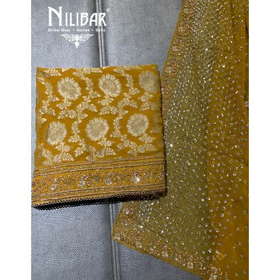 Mustard Georgette Unstitched Suit 