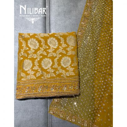 Mustard Georgette Unstitched Suit 
