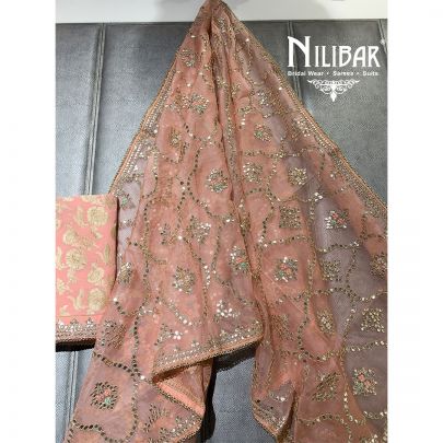 Peach Georgette Unstitched Suit