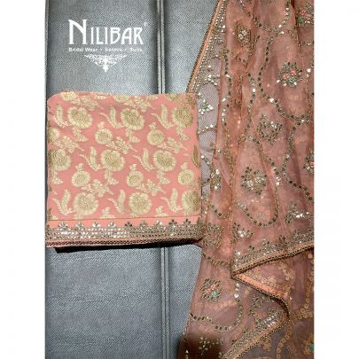 Peach Georgette Unstitched Suit