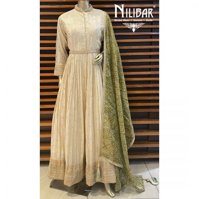 Cream Chinon Anarkali