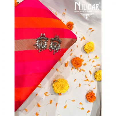 Rani Pink with Contrast orange and Golden Silk Saree
